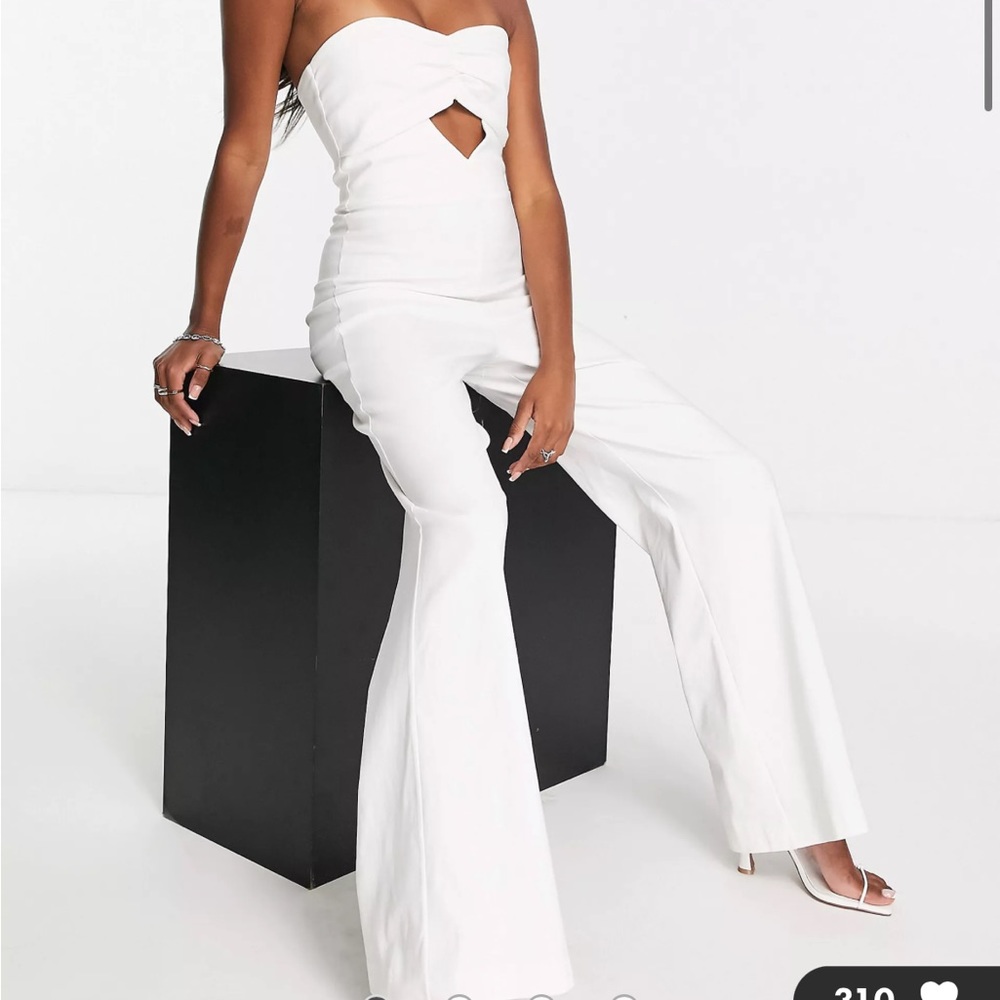 Vesper Petite bandeau peekaboo detail wide leg jumpsuit in white